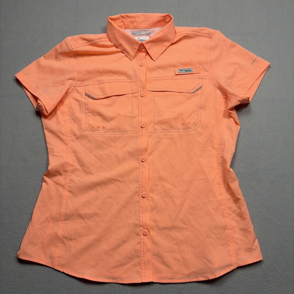 Columbia PFG Fishing Shirt Womens Large Coral Vented Omni Shade Hiking Packable